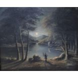 Manner of Abraham Pether, a nocturnal scene with figure, oil on canvas, 28 x 23 cm