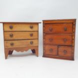 An early 20th century mahogany miniature chest, having four drawers, 19 cm wide, and another, 24