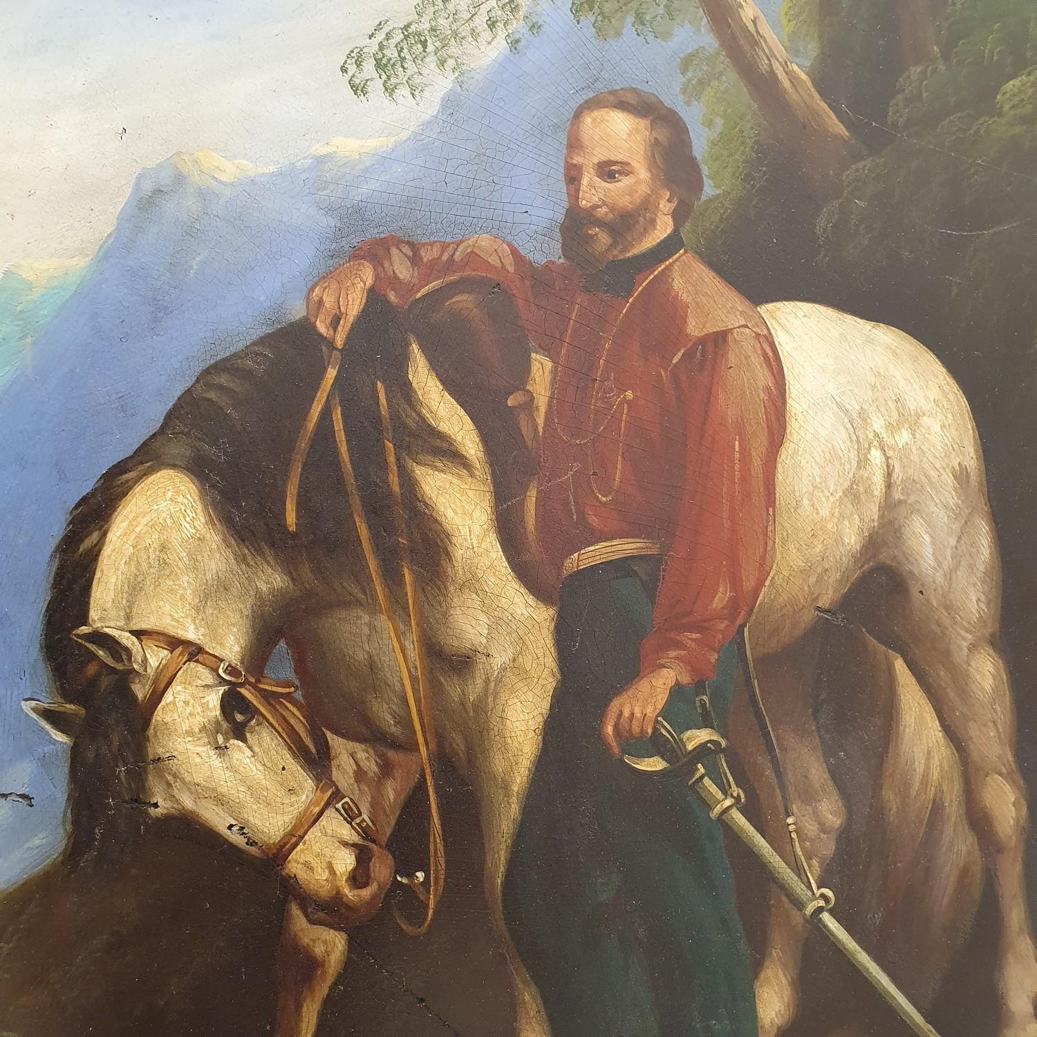 Continental school, early 20th century, a portrait of General Garibaldi, with his horse, oil on