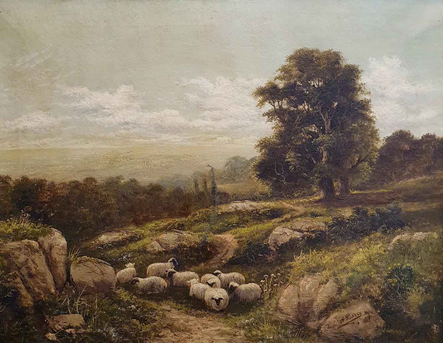 Charles Henry Passey (British 1818-1895), a landscape with sheep, oil on canvas, signed and dated