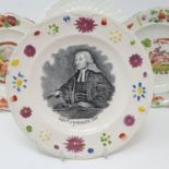 A 19th century nursery plate, Rev J Wesley, 17 cm diameter, and three other nursery plates (4)