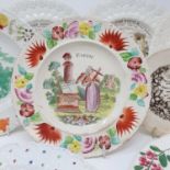 A 19th century nursery plate, Faith, 17 cm diameter, and six other 19th century nursery plates (7)