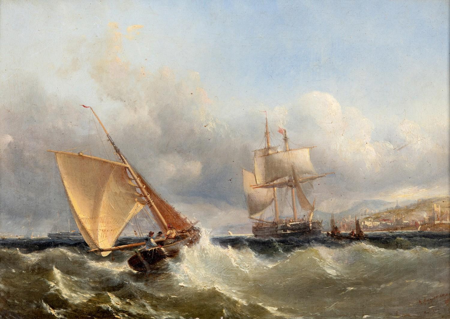 Edwin Hayes (British 1819-1904), Fresh Breeze off Kingston Dublin Bay, oil on canvas, indistinctly