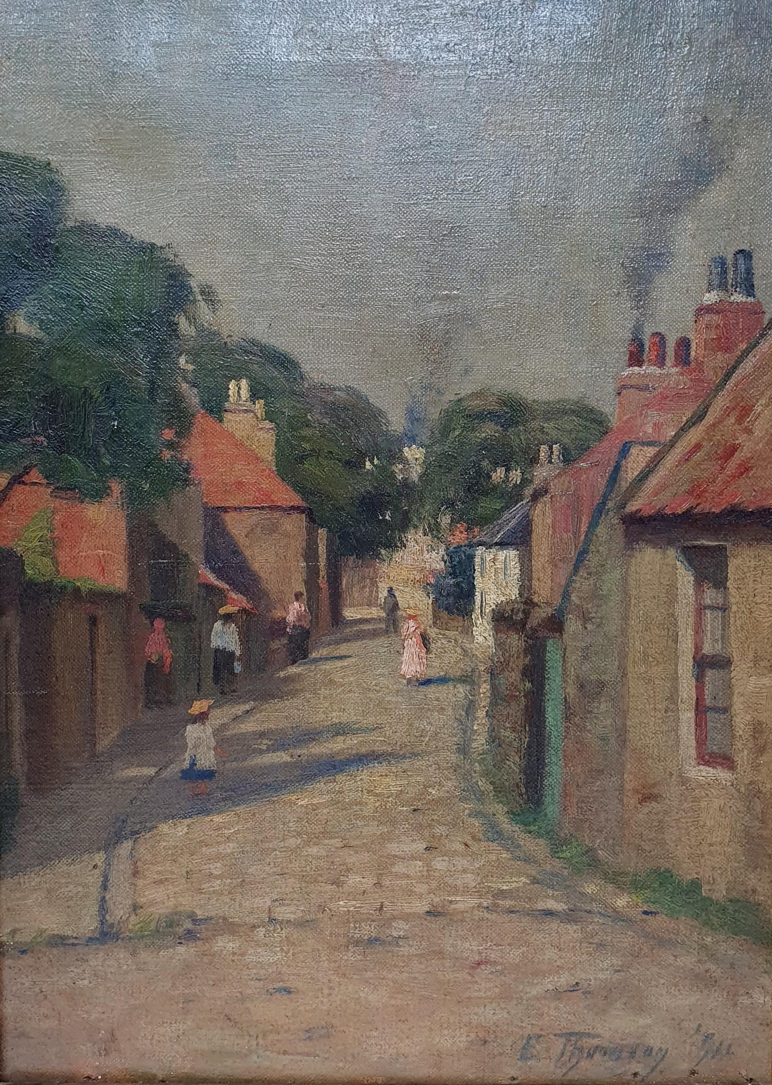 English school, early 20th century, a village scene, oil on canvas, signature indistinct, 34 x 24