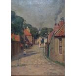 English school, early 20th century, a village scene, oil on canvas, signature indistinct, 34 x 24
