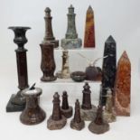 A carved hardstone obelisk, 25 cm high, and various assorted carved ornaments (qty)