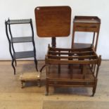 A 19th century mahogany tilt top table, 46 cm wide, an ebonised etagere, a 19th century style