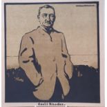 William Nicholson, Cecil Rhodes print, The Archbishop of Canterbury print, 28 x 26 cm, and two pages