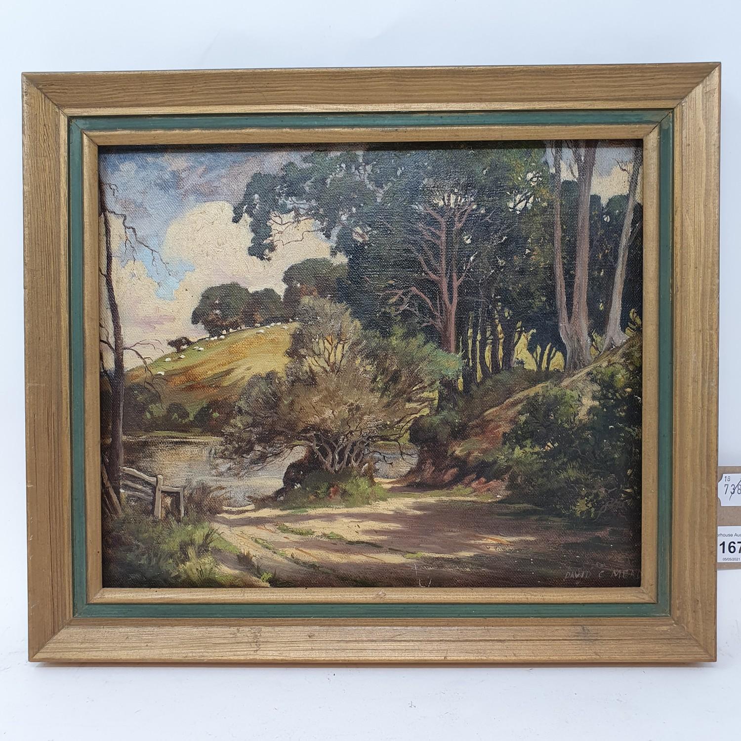 David Mead (British 1906-1986), a landscape, oil on canvas, signed, 24 x 29 cm, an English school, - Image 2 of 4