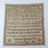 A 19th century sampler, by Catherine Brewster Fox, aged ten years, dated 1833, 27 x 26 cm, a 19th