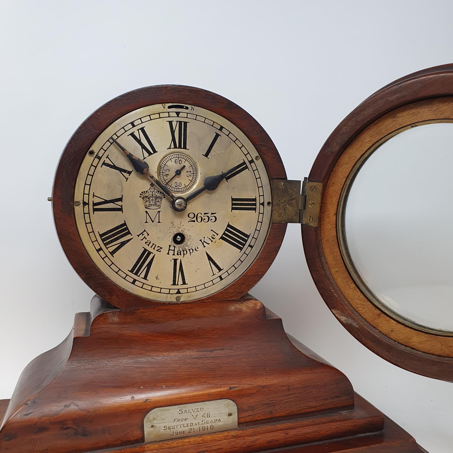 An Imperial German Navy bulkhead type clock, the 15 cm diameter silvered dial signed Franz Happe - Image 3 of 11
