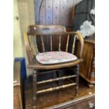 A oak tub chair, and a painted pine box (2)