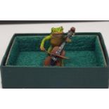 A Petri Bronzen novelty cold painted bronze of a frog playing a cello, 3.5 cm high, and seven