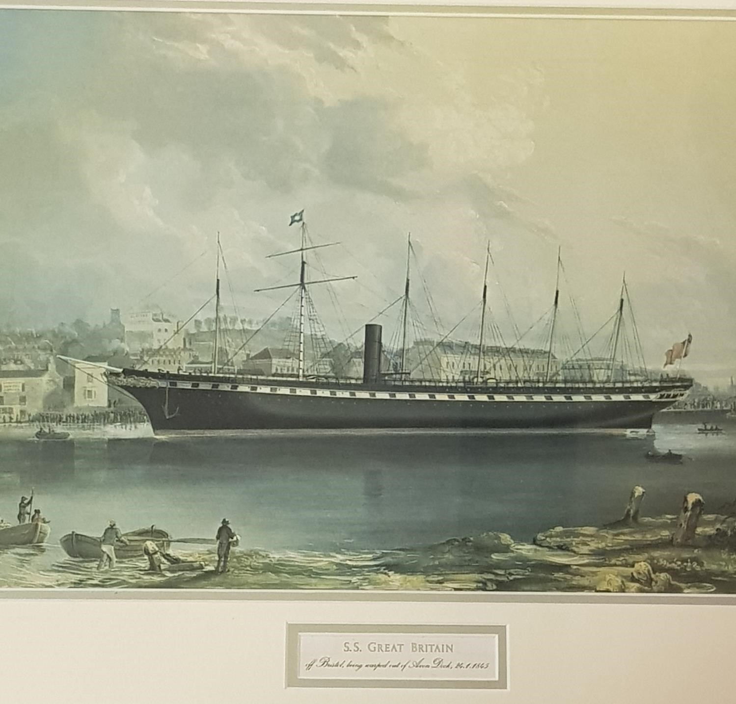 A modern print of SS Great Britain, 34 x 47 cm and six other prints (7)