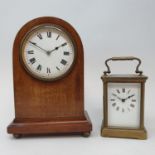 An Edwardian mantel clock, in an inlaid mahogany case, 21.5 cm high, and a brass carriage clock (2)