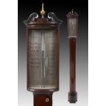 A stick barometer, the silvered register signed P Salmoni Bath, in an inlaid mahogany bow front