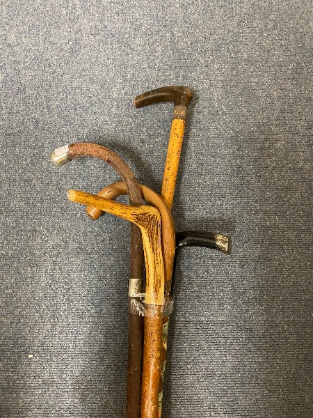 A walking stick, with a horn handle, 88 cm long and four others (5) - Image 2 of 3