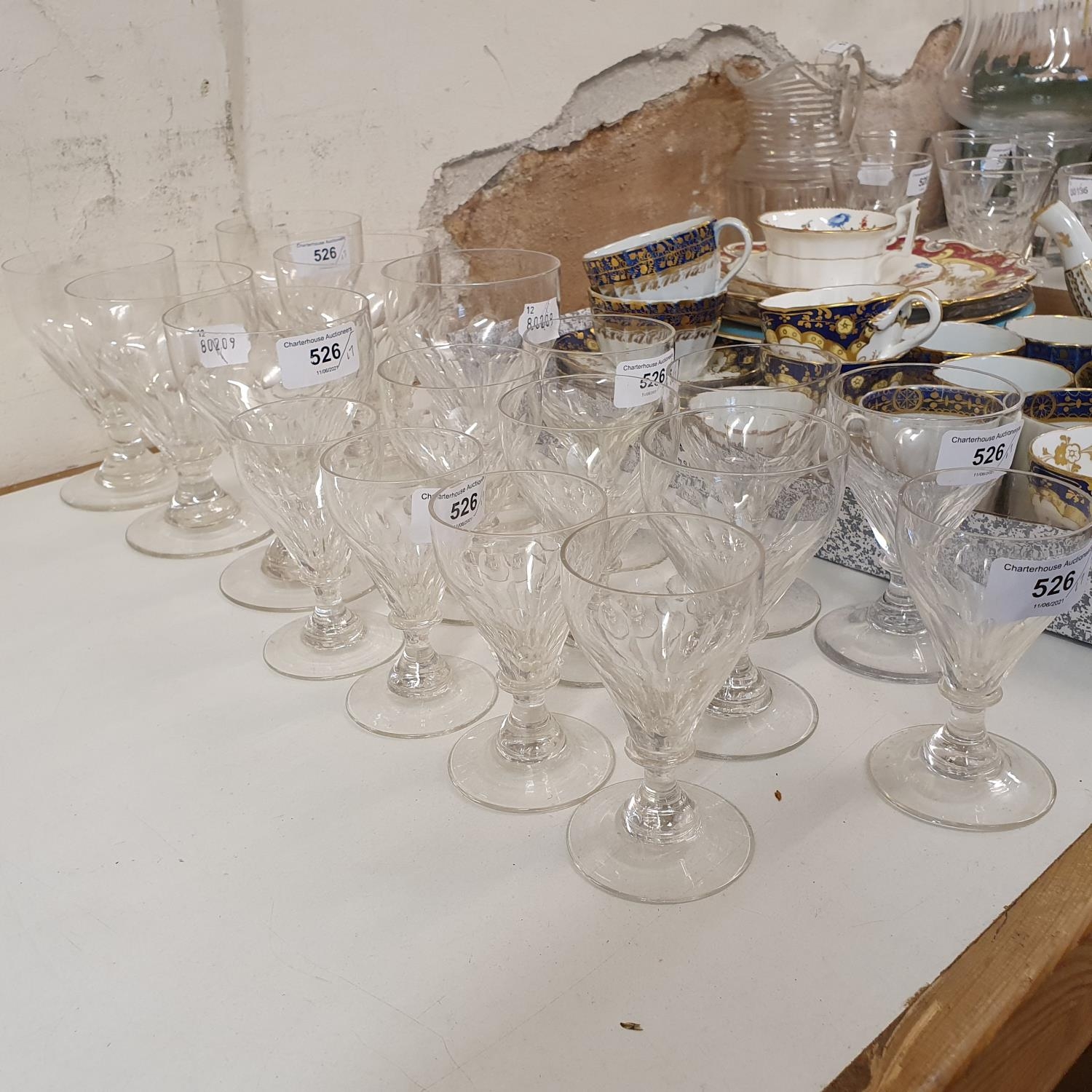 A part suite of 19th century facet cut drinking glasses, comprising six red wine glasses, six - Image 2 of 2