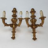 A pair of giltwood wall lights, and two chandeliers with cut glass drops (box) The giltwood wall