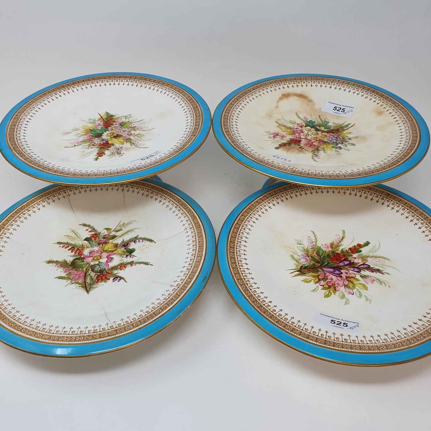 A Royal Worcester dessert service, having five tazzi and nine plates, 23 cm diameter (14) Various - Image 3 of 5