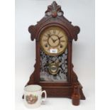 A walnut mantel clock, and various other items (box)