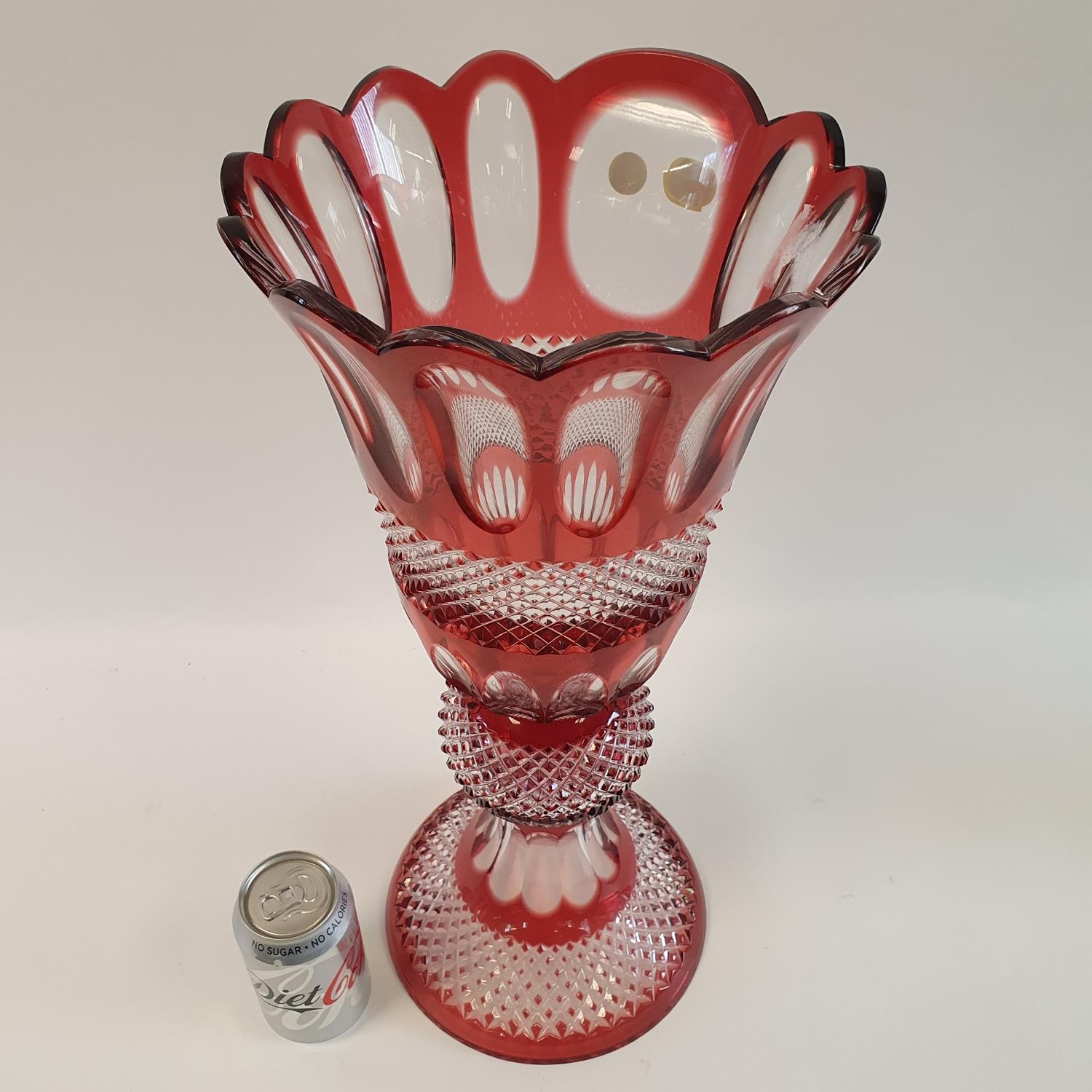 A large Bohemia Crystal of the Czech Republic, red and clear cased glass vase, 50 cm high - Image 2 of 3
