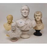 A plaster bust of Wellington, 33 cm high and three other busts (4)