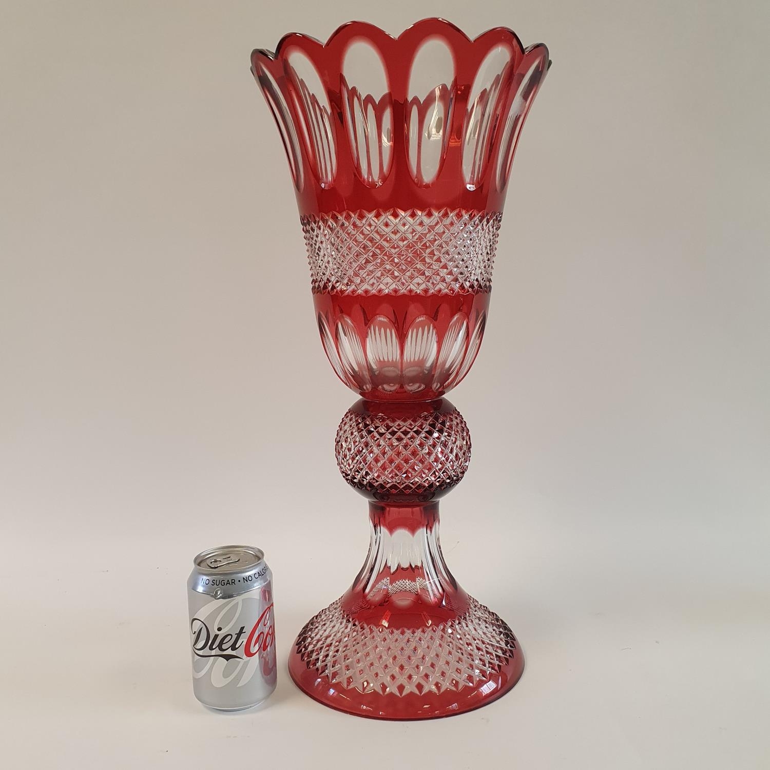 A large Bohemia Crystal of the Czech Republic, red and clear cased glass vase, 50 cm high