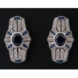 A pair of 9ct gold Art Deco style sapphire and diamond earrings