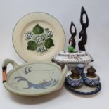 An Art Pottery dish, decorated swans, various ceramics and glassware (4 boxes)