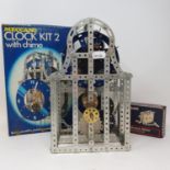 A Meccano clock kit 2, with a chime, box and other Meccano (qty)