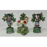 A pair of Ralph Salt Staffordshire figures, Show Woman and Showman, 15 cm high, and a similar sheep,