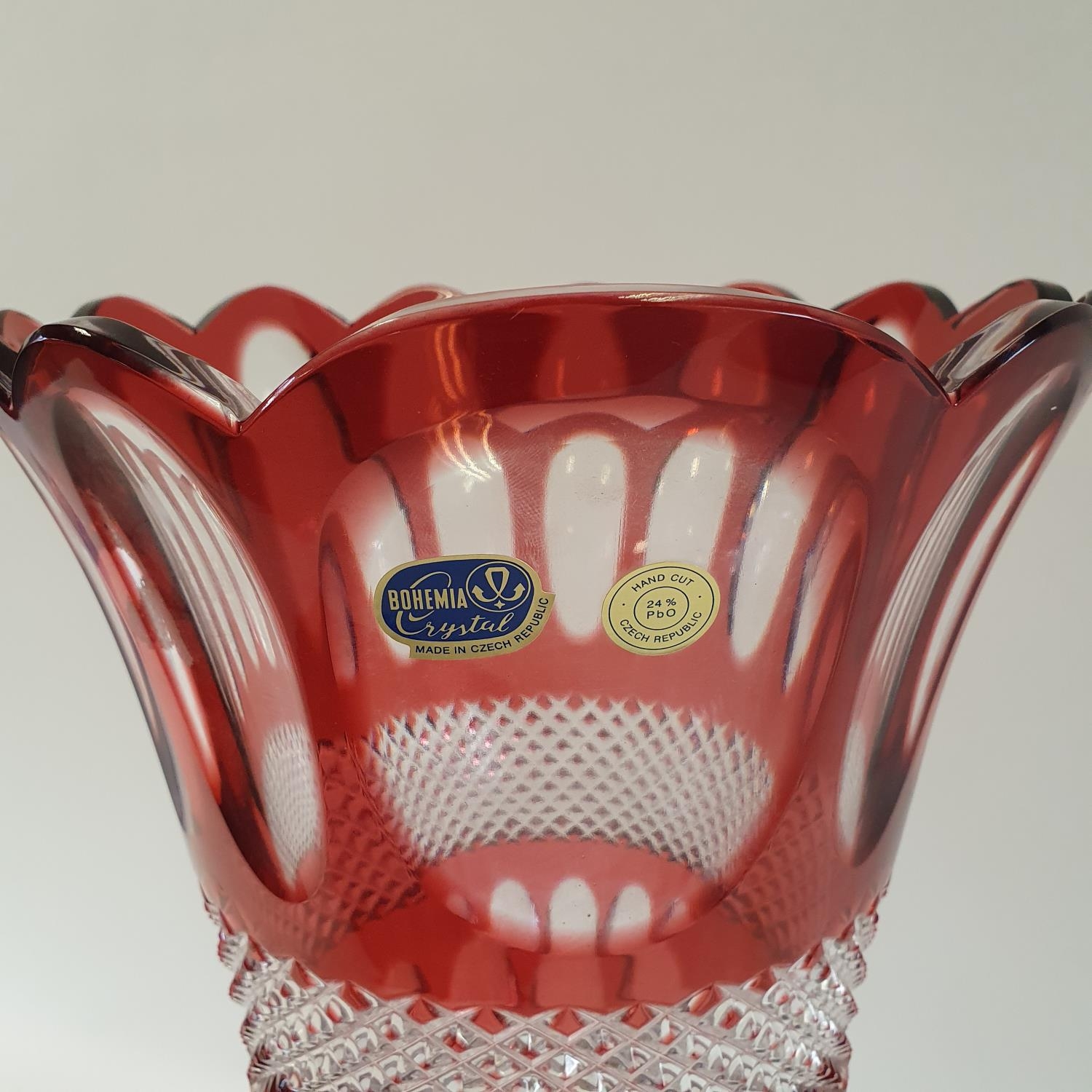 A large Bohemia Crystal of the Czech Republic, red and clear cased glass vase, 50 cm high - Image 3 of 3