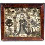 A raised work panel, decorated a princess in an archway surrounded by flowers, 24 x 30 cm, in a