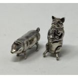 A modern silver vesta case, in the form of a pig, and another (2) This is a modern copy