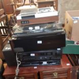A Sony amplifier, various other stereo units and DVDs and CDs (qty)
