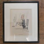 H M Bateman, a cartoon of a man playing cards, print, 25 x 20 cm and various prints and pictures (