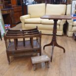 A 19th century mahogany tilt top table, 46 cm wide, a 19th century style mahogany Canterbury, and an