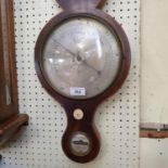 A 19th century wheel barometer, with thermometer, glass and level, lacks hydrometer, the level