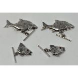 Pair of modern silver cufflinks in the from of fish and another pair (4)