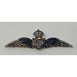 A 9ct gold, silver, sapphire and diamond set RAF brooch, boxed This is a modern copy