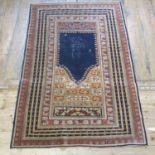 A Persian prayer mat, multiple borders, 198 x 135 cm and A Persian red ground prayer mat, with