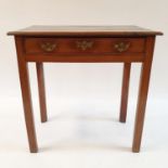 A 19th century oak side table, having a single frieze drawer on square tapering legs, 72 cm wide