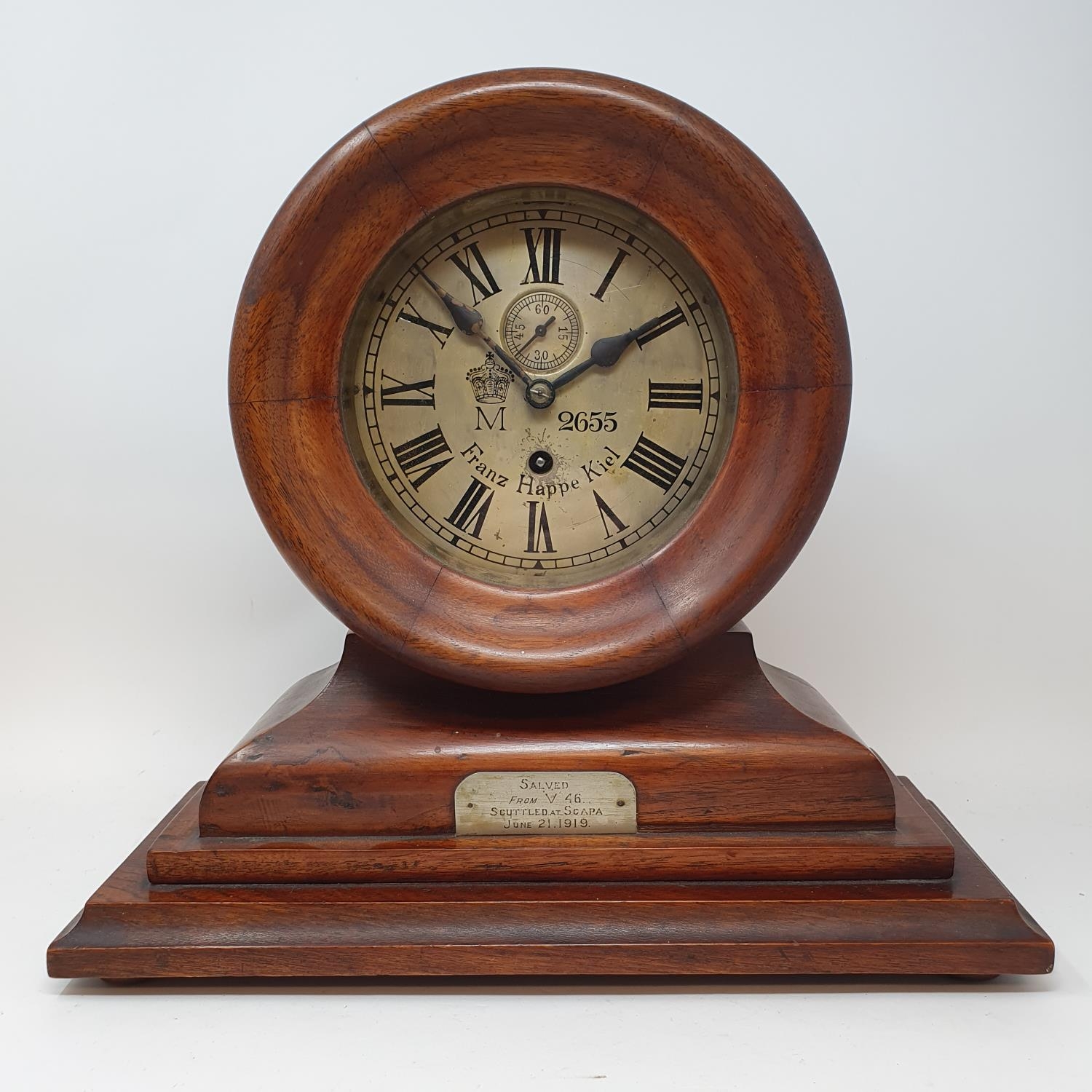An Imperial German Navy bulkhead type clock, the 15 cm diameter silvered dial signed Franz Happe - Image 2 of 11