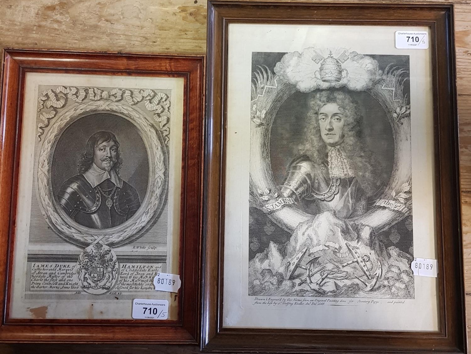 An 18th century engraving, Henry Prince of Wales, in a Hogarth type frame, and four others - Image 4 of 4