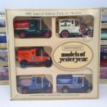 A Matchbox Models of Yesteryear 1982 limited pack of five models, and other toy cars (2 boxes)