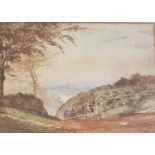 English school, early 20th century, landscape with figures and a horse and cart, 35 x 50 cm and