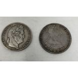 A Spanish 8 Reales, 1772, and a French 5 Francs, 1838 (2)