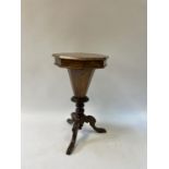 A 19th century walnut work table, the top inlaid for chess, 44 cm wide