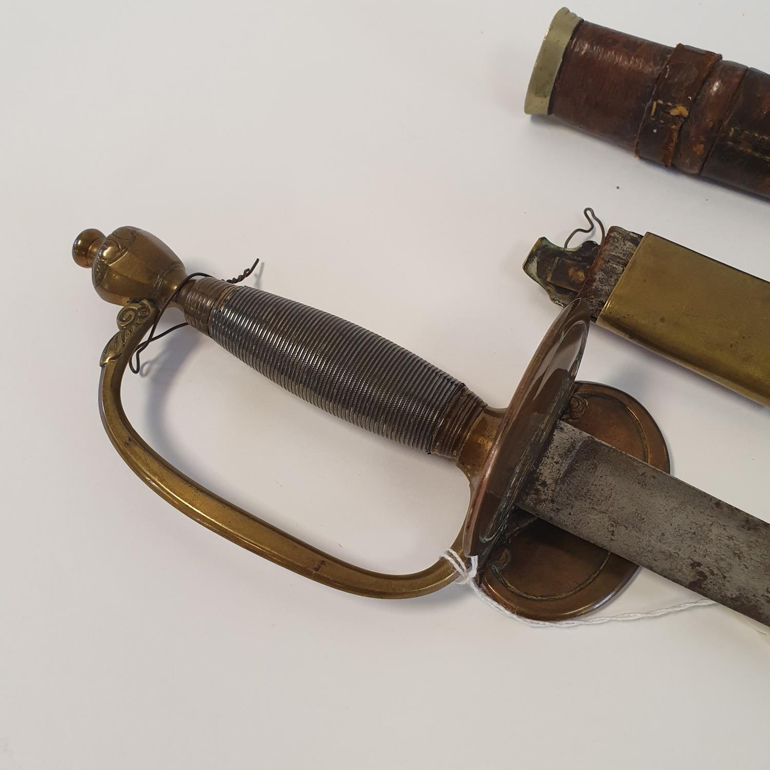 A 1796 pattern type sword, with a folding guard, lacks tip, an associated scabbard, incomplete, - Image 3 of 6